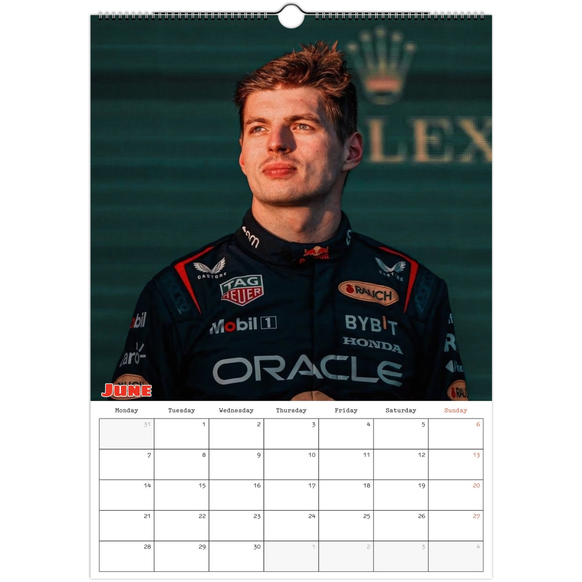 Max Verstappen Calendar 2027 June page