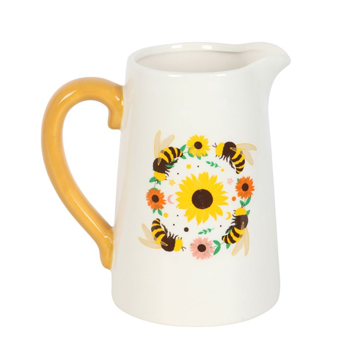 Decorative ceramic jug with sunflower and bee design