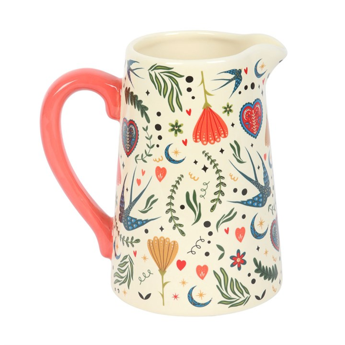 Rustic cream folk print jug displayed with fresh flowers