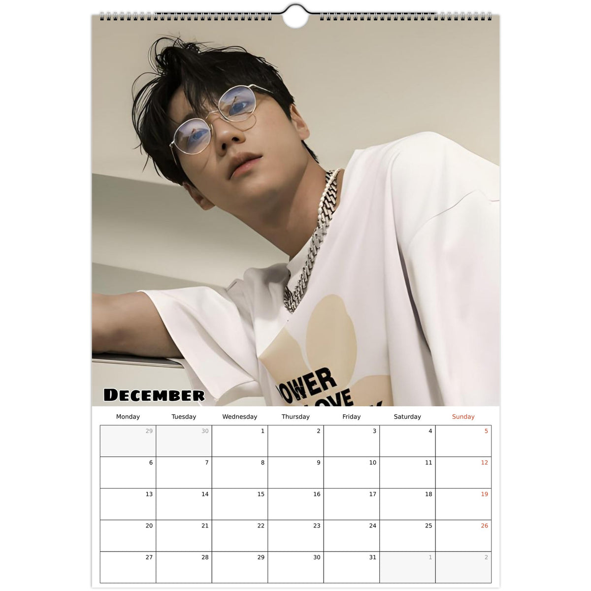 December 2027 page in Lee Jun-young A3 wall calendar