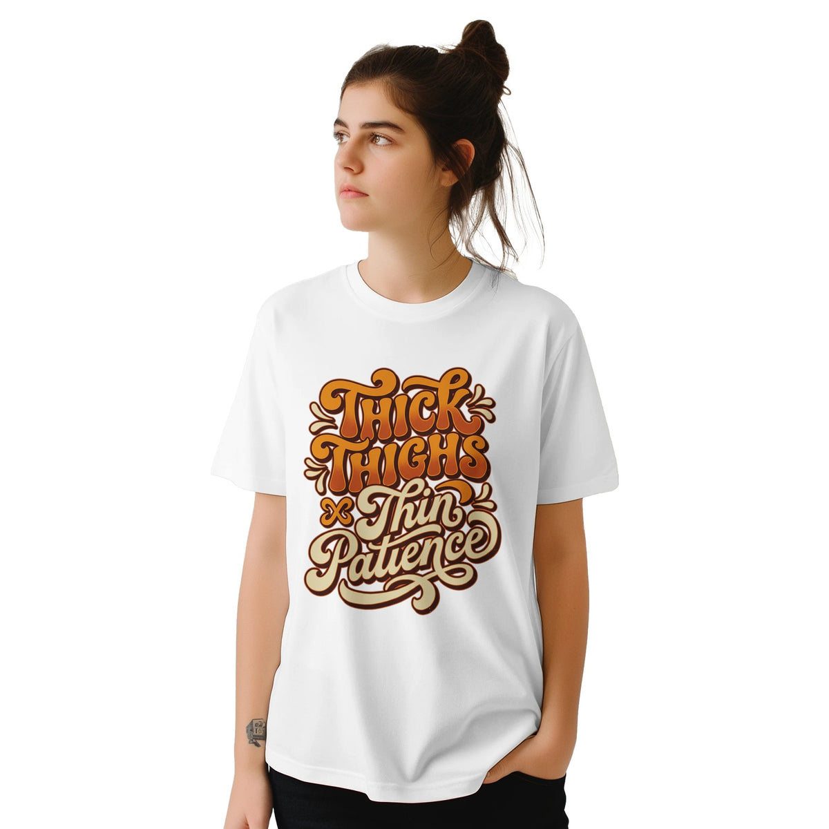 Bold body‑positive Thick Thighs Thin Patience shirt