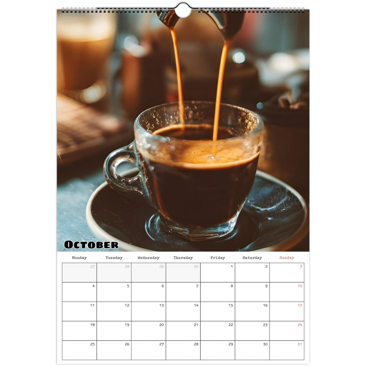 October 2027 page in Coffee Lovers A3 wall calendar