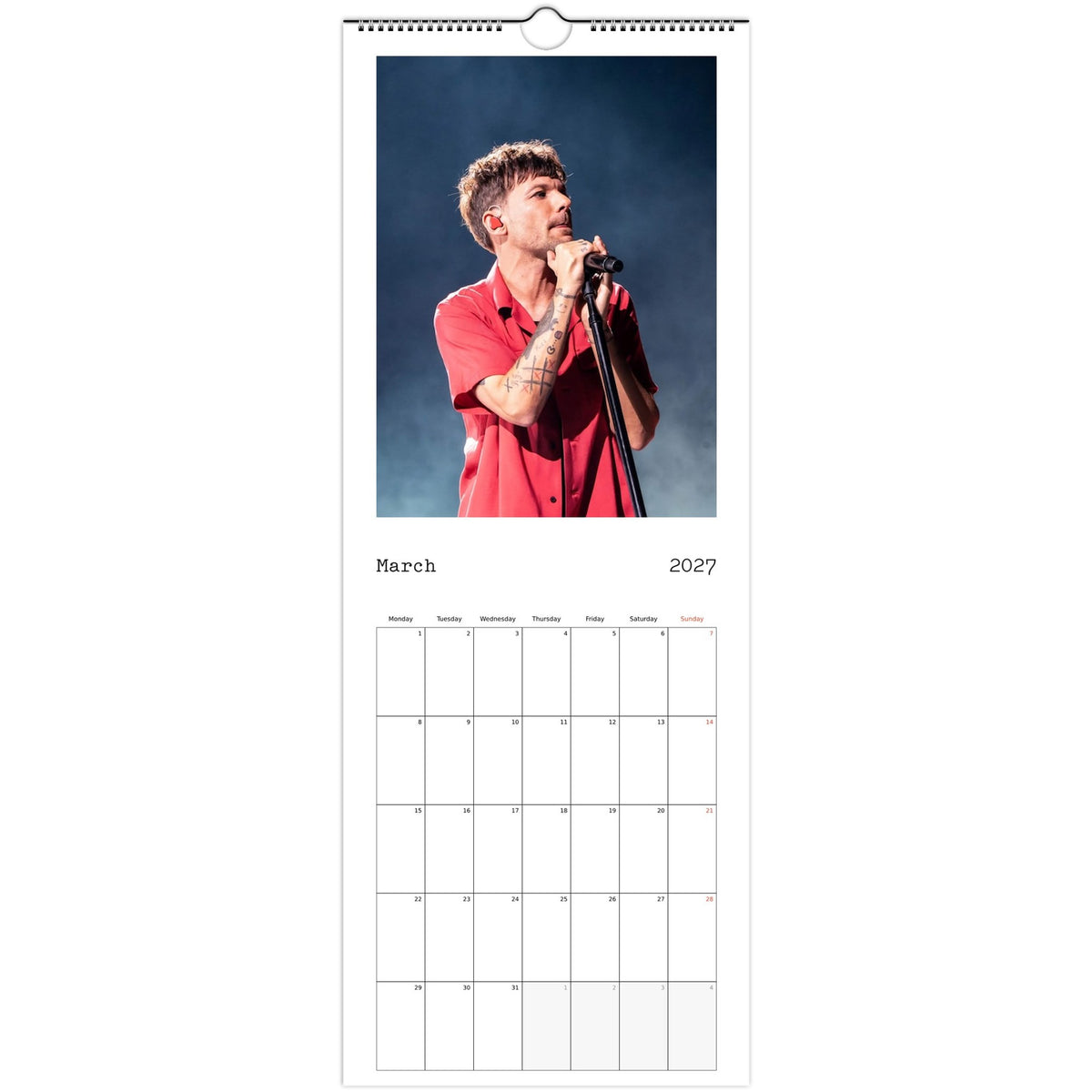 Louis Tomlinson 2027 calendar March Page