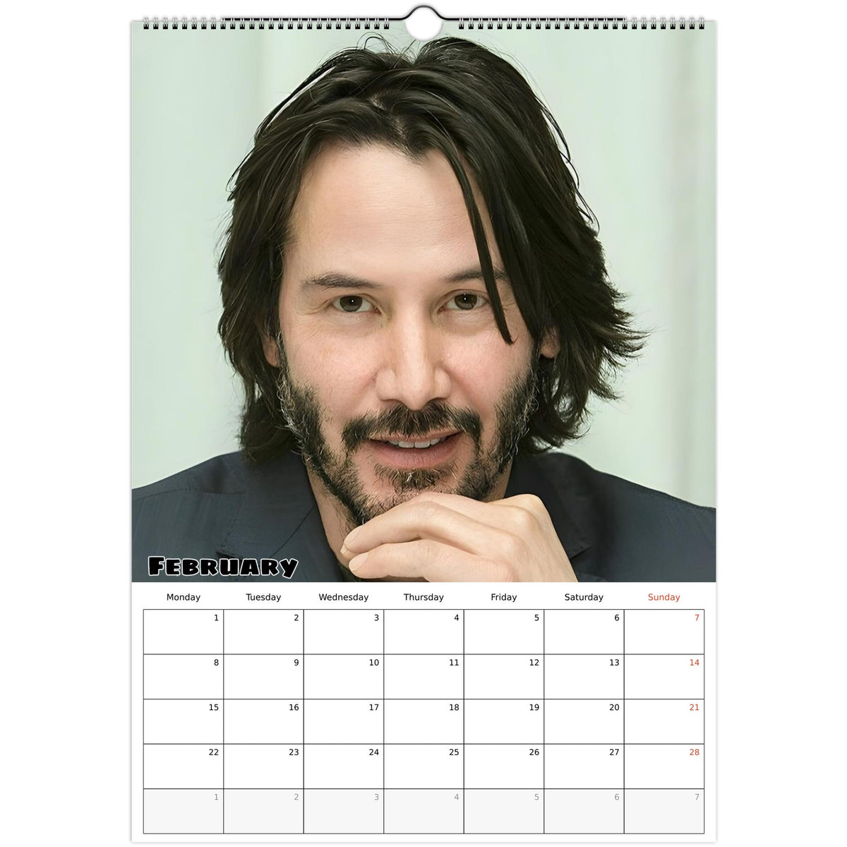 February 2027 page in Keanu Reeves A3 wall calendar