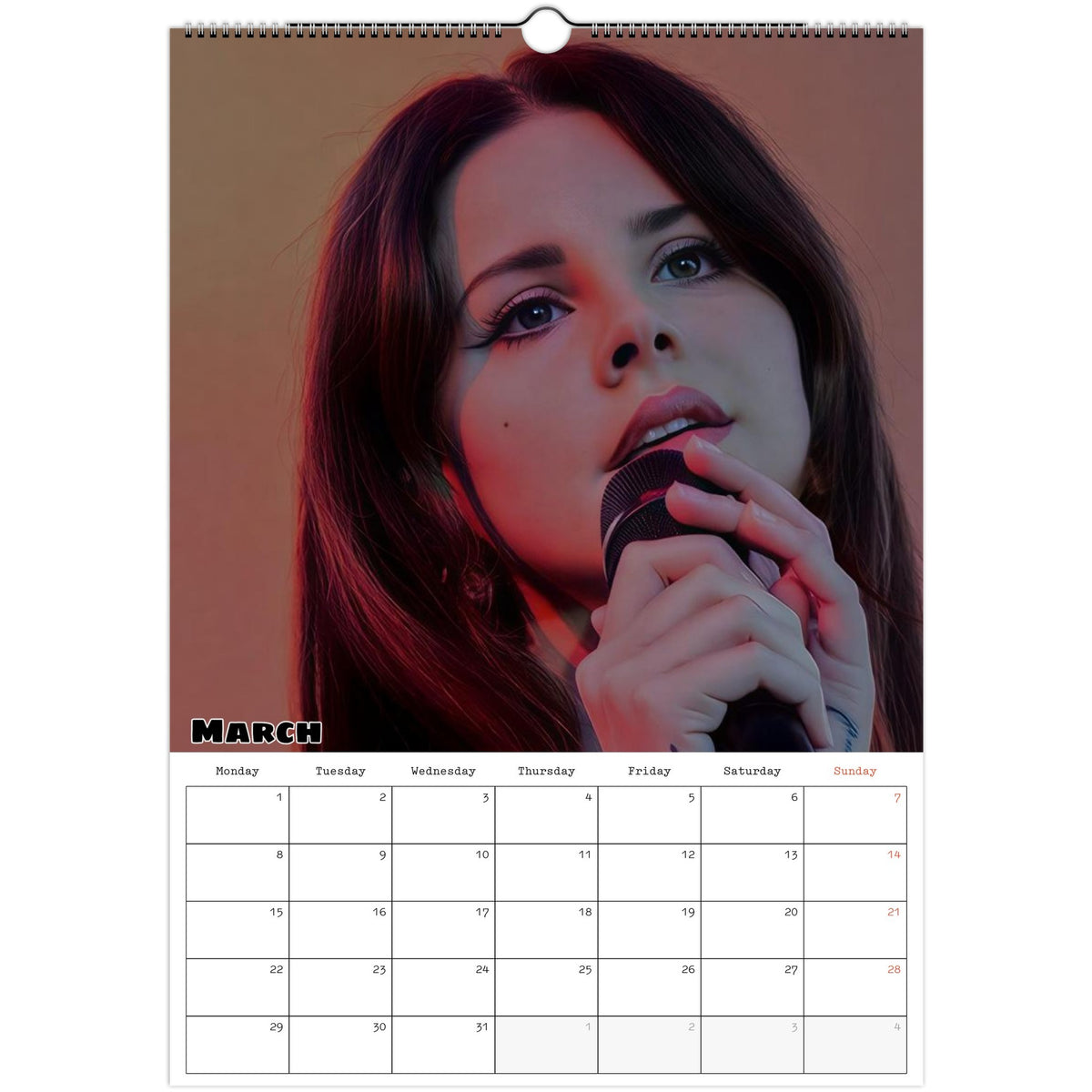 March 2027 page in Lana Del Rey A3 wall calendar