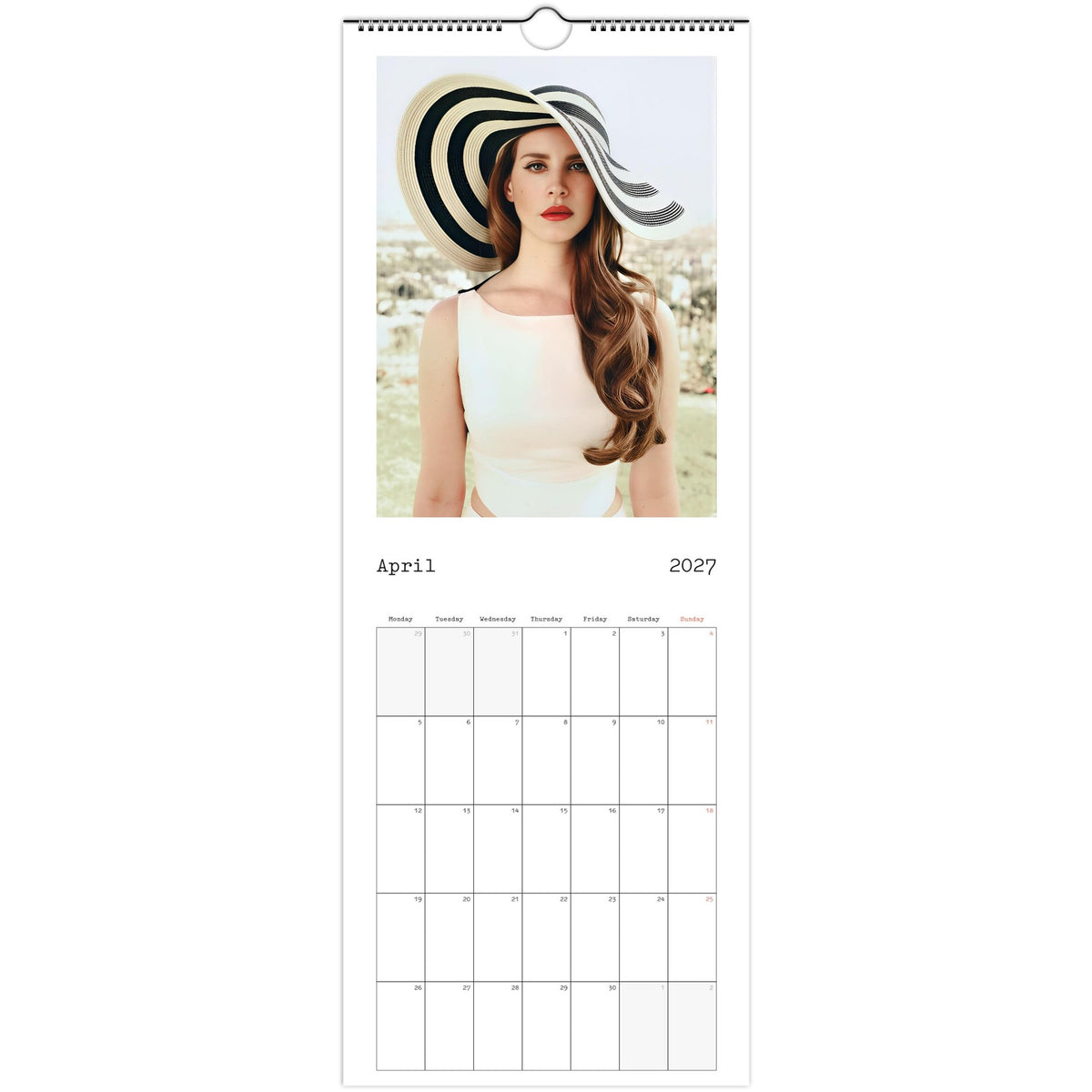 April 2027 page in Lana Del Rey slim wall calendar