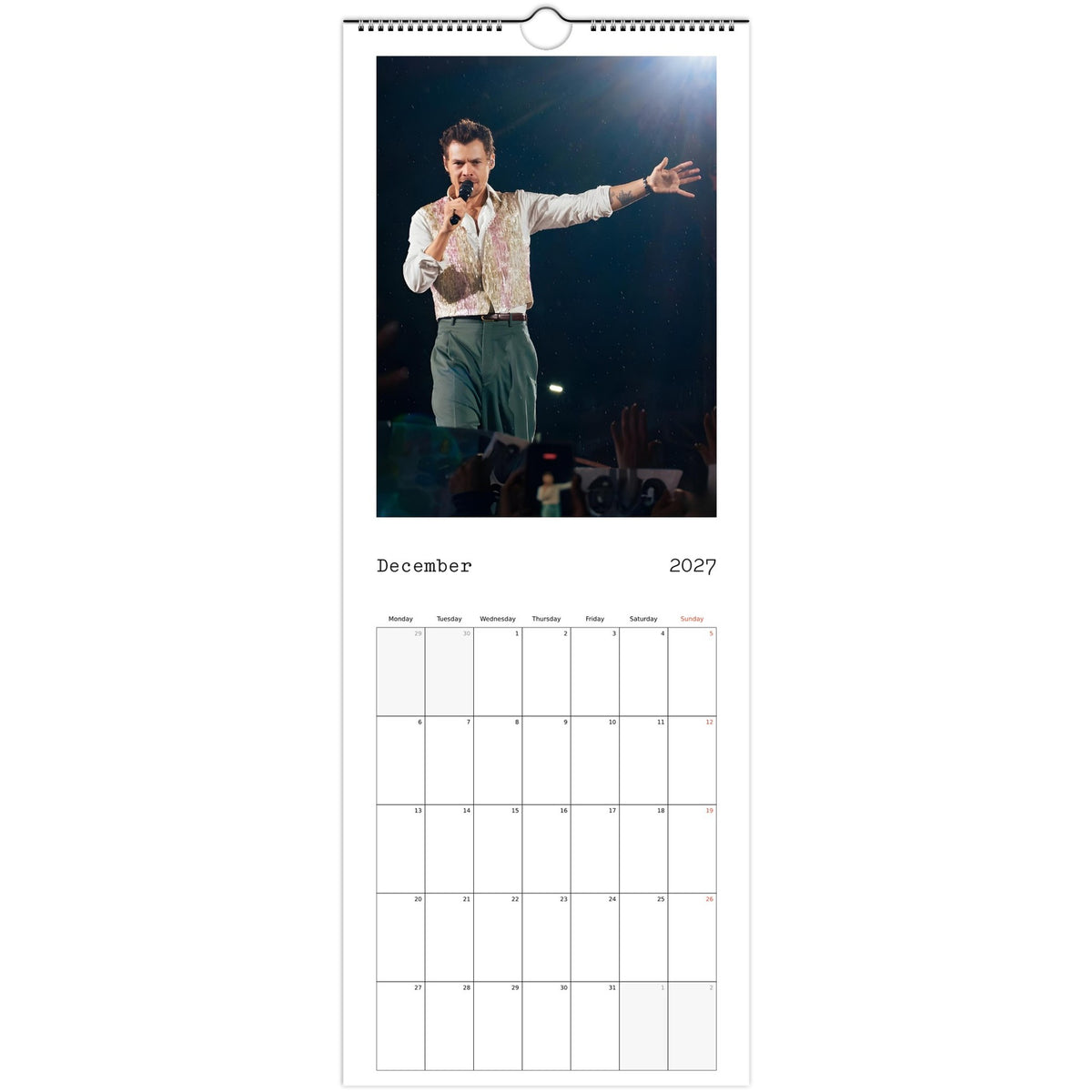 Harry Styles Calendar 2027 December 