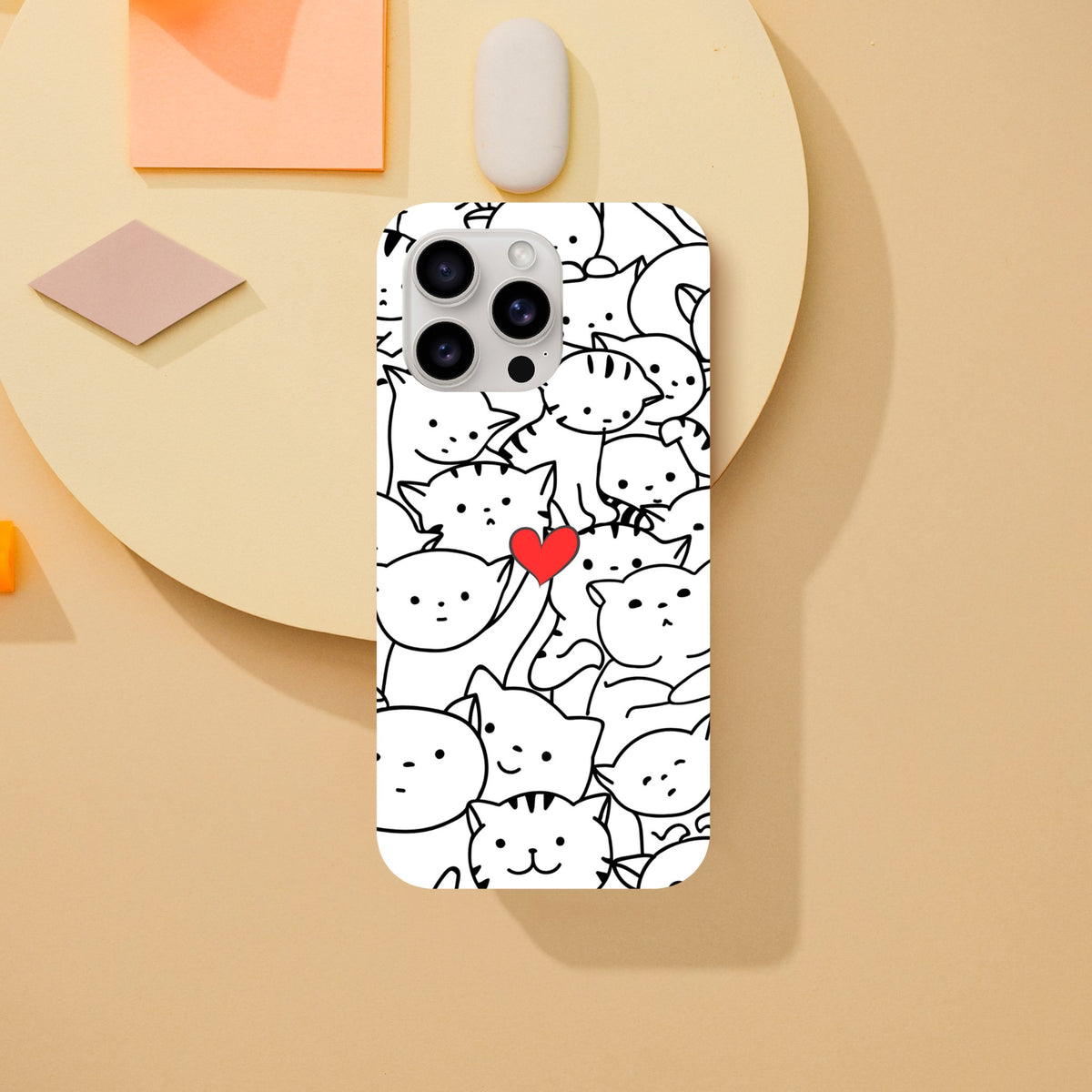 Cute monochrome cat illustration case