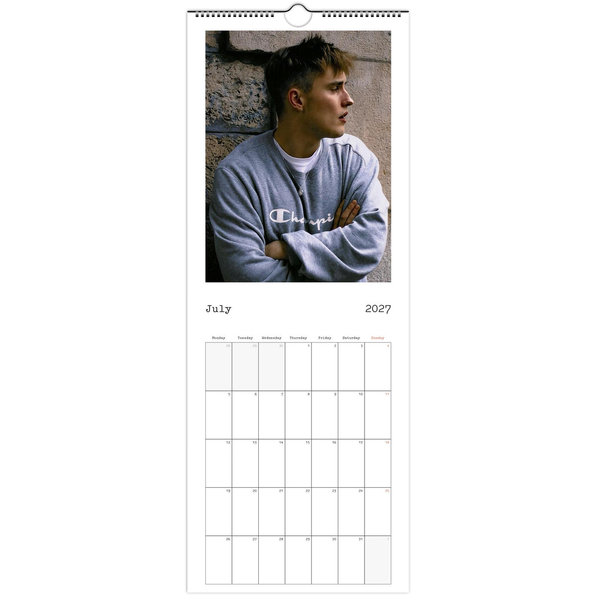 July 2027 page in Sam Fender slim wall calendar
