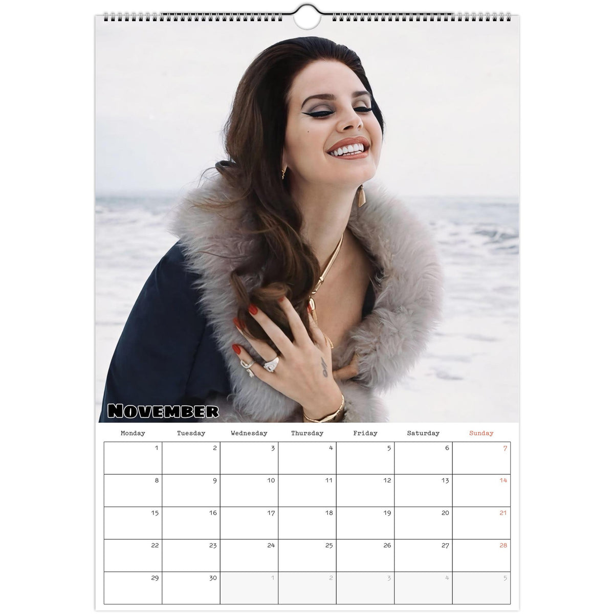 November 2027 page in Lana Del Rey A3 wall calendar