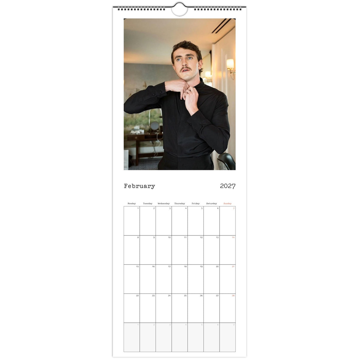 February 2027 page in Paul Mescal slim wall calendar