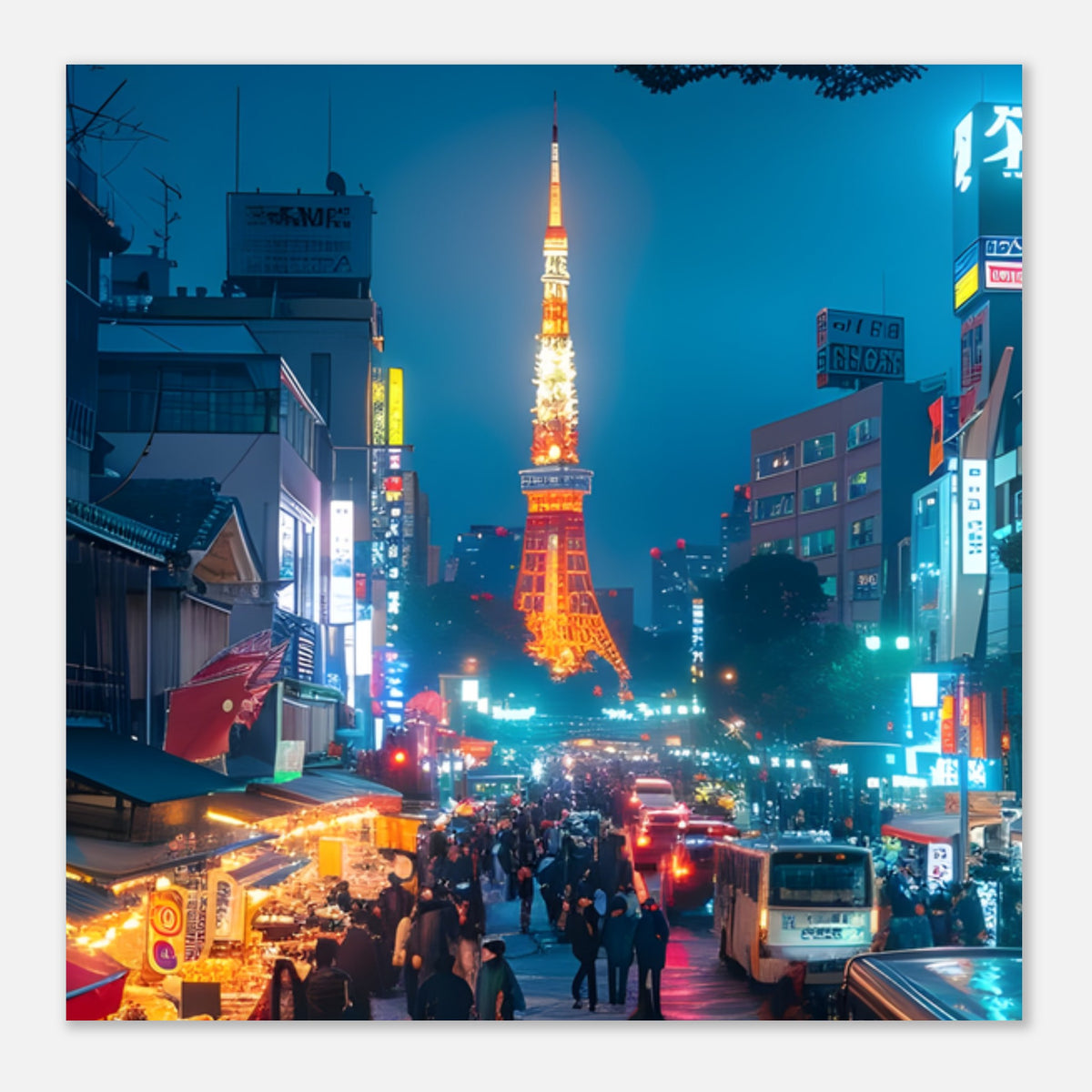 Tokyo nightlife poster with bold neon signage and city glow