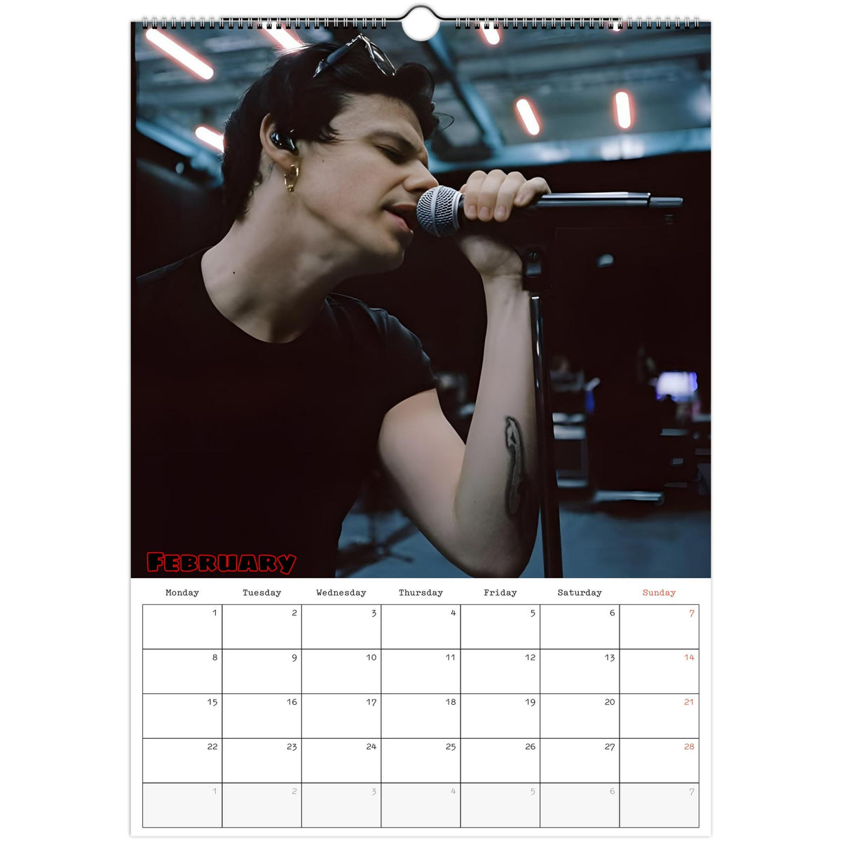 February 2027 page in YUNGBLUD A3 wall calendar