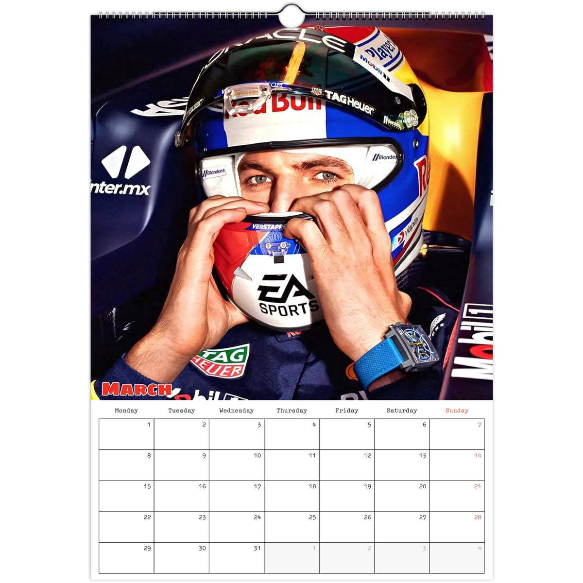 Max Verstappen Calendar 2027 March page