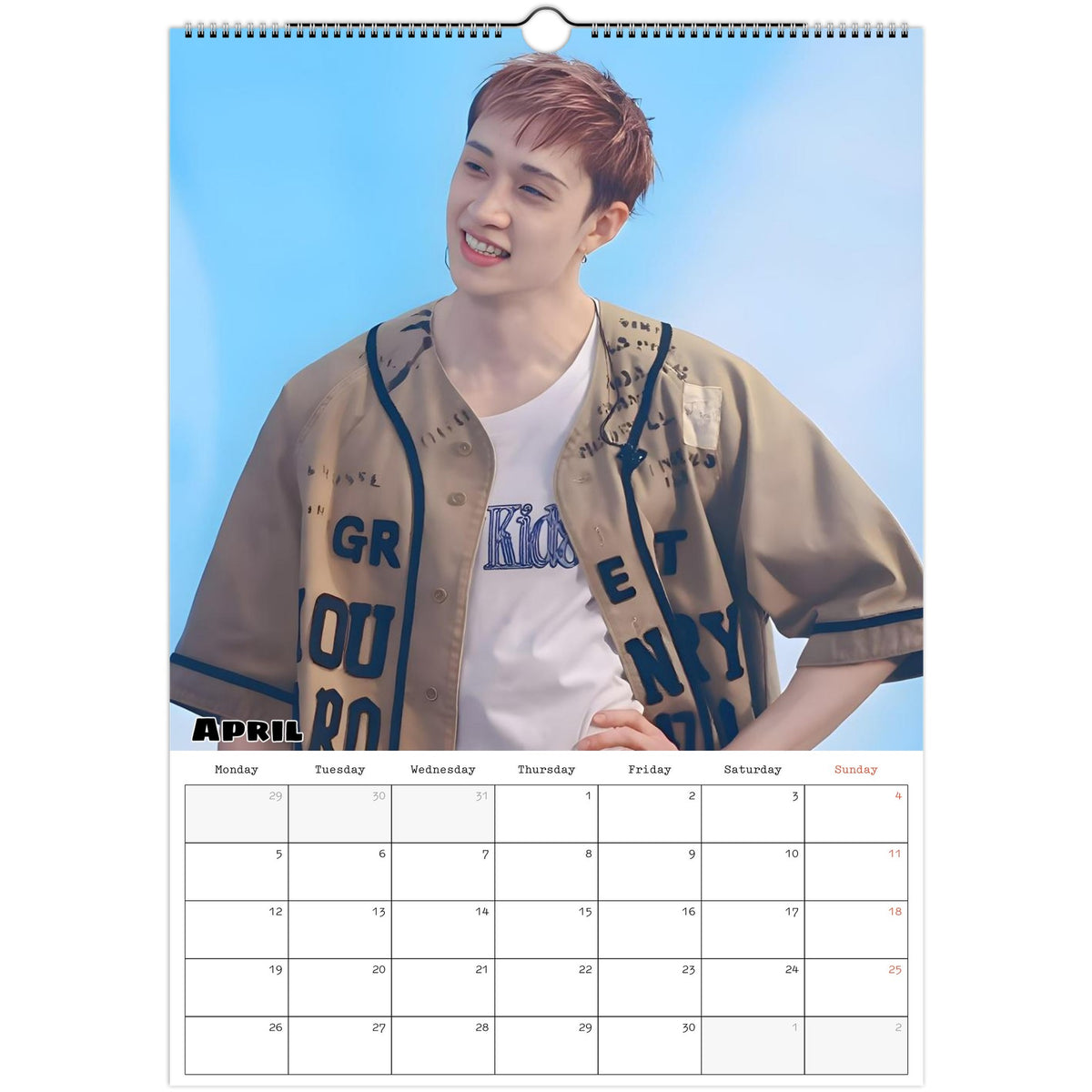 April page of Stray Kids Bang Chan 2027 A3 wall calendar