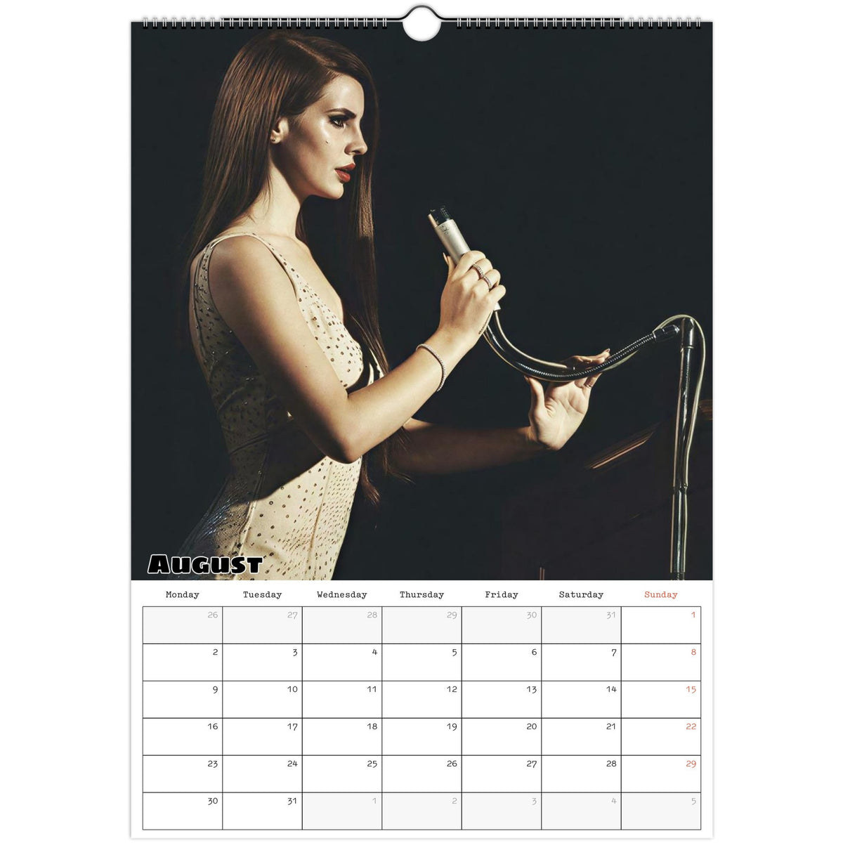 August 2027 page in Lana Del Rey A3 wall calendar