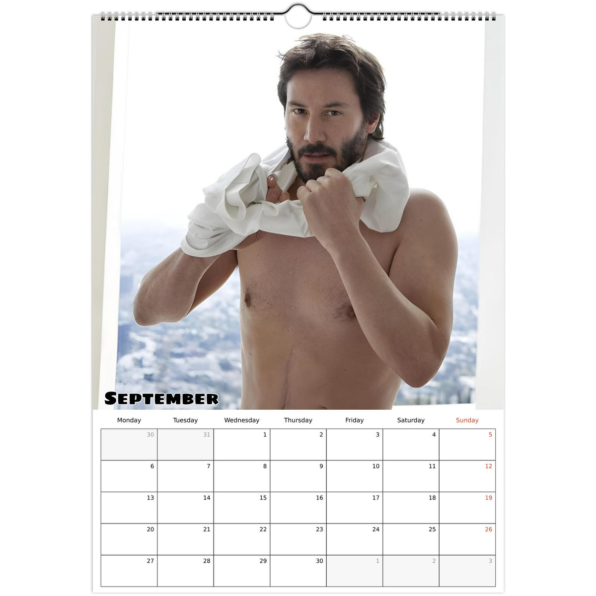 September 2027 page in Keanu Reeves A3 wall calendar