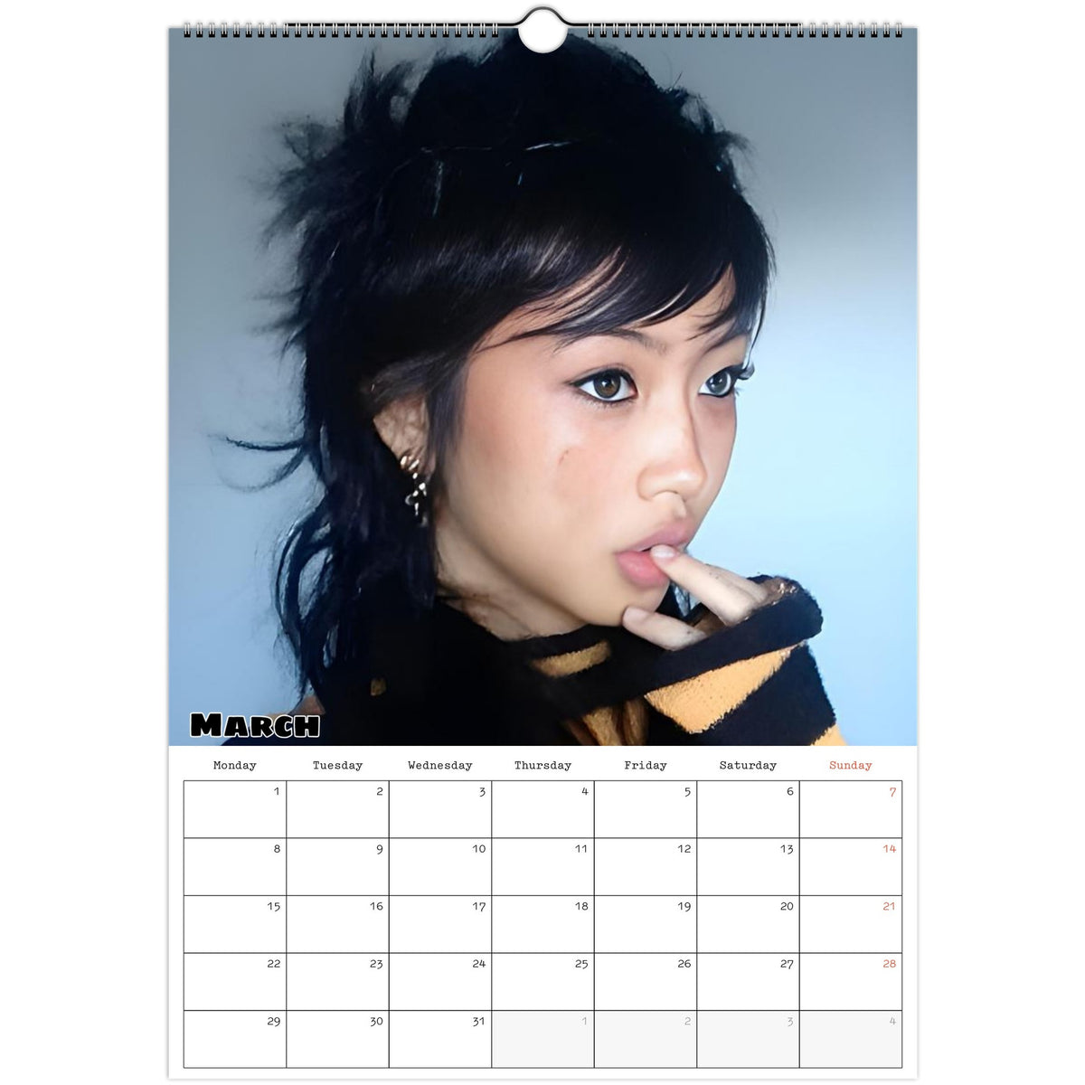 March 2027 page in Beabadoobee A3 wall calendar