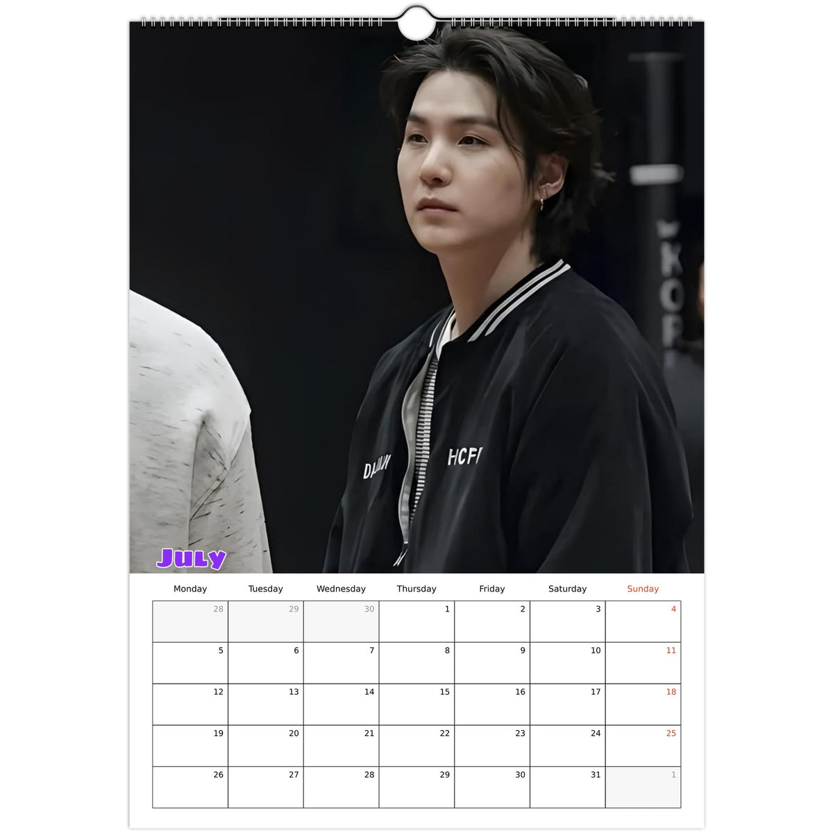 BTS Suga (Yoongi) calendar July portrait