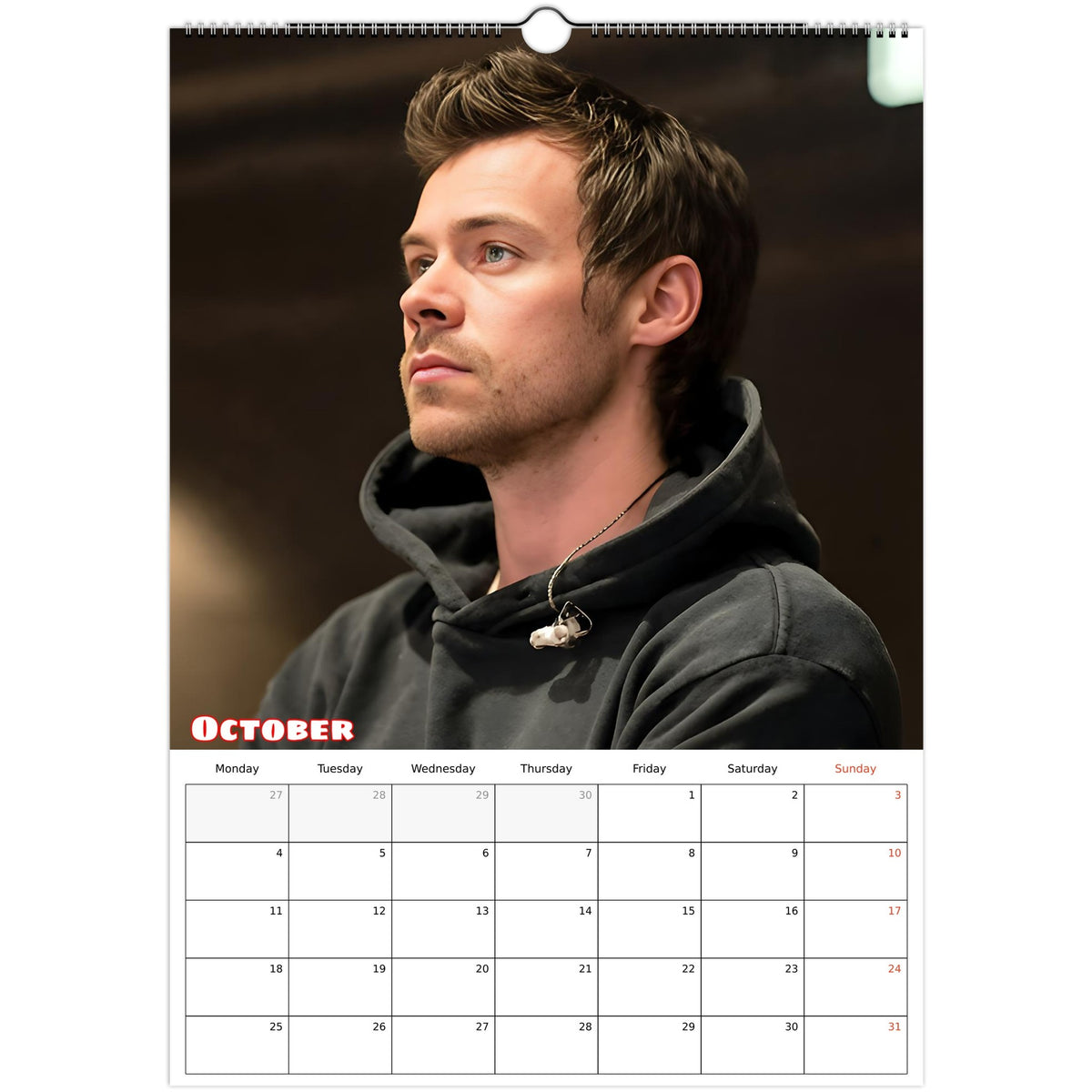 October 2027 page in Harry Styles A3 wall calendar
