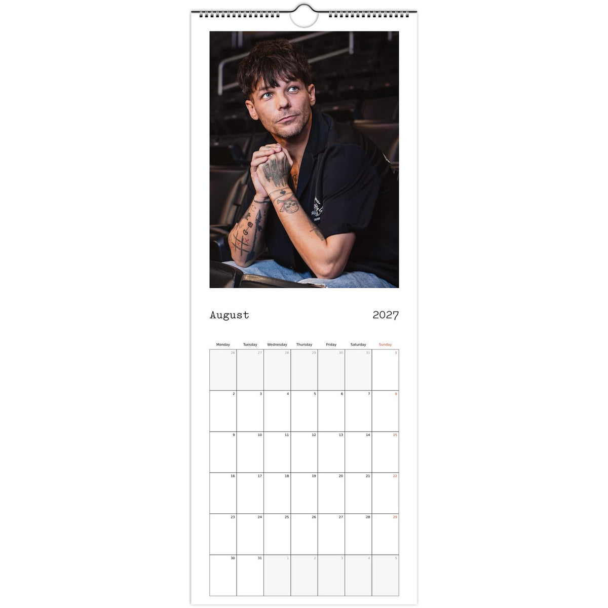 Louis Tomlinson 2027 calendar August Page