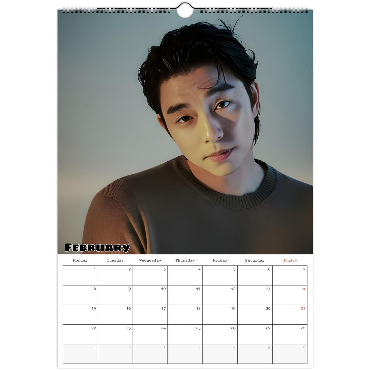 February page of Gong Yoo 2027 A3 wall calendar