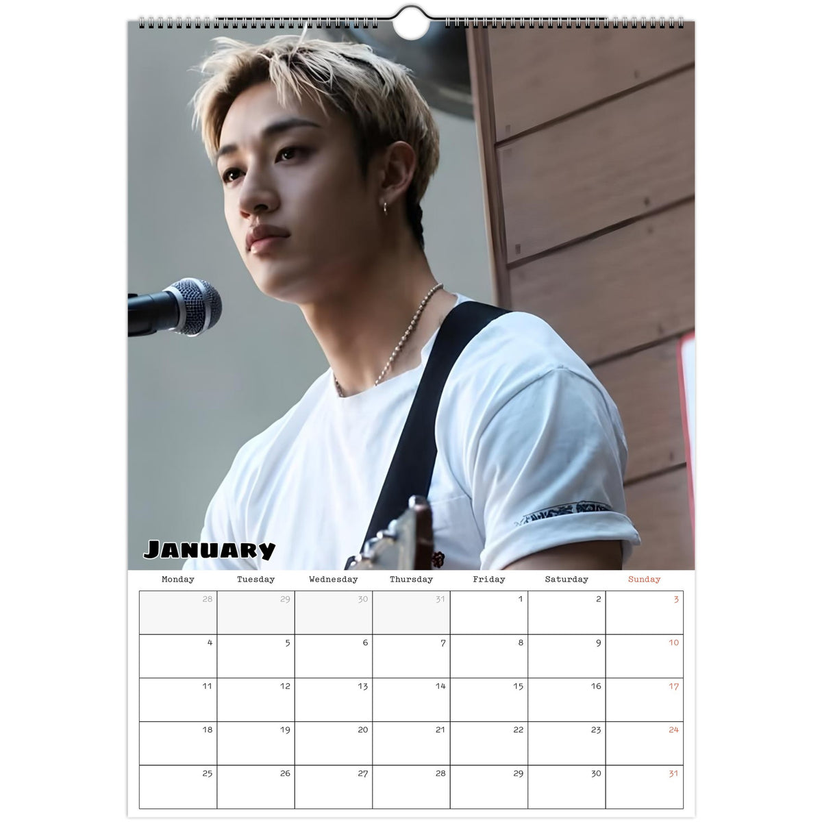 January page of Stray Kids Bang Chan 2027 A3 wall calendar