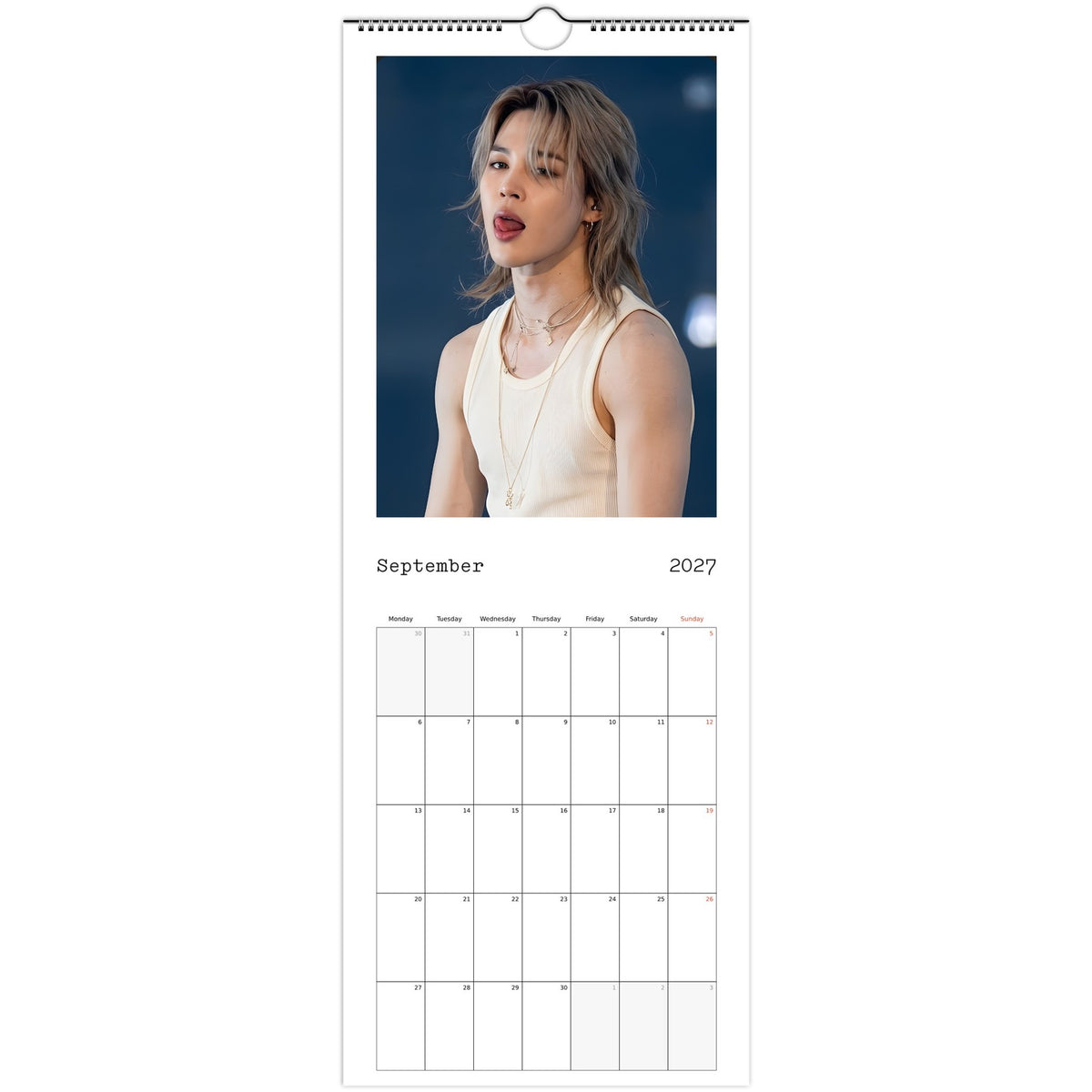 BTS Jimin Calendar 2027 September page