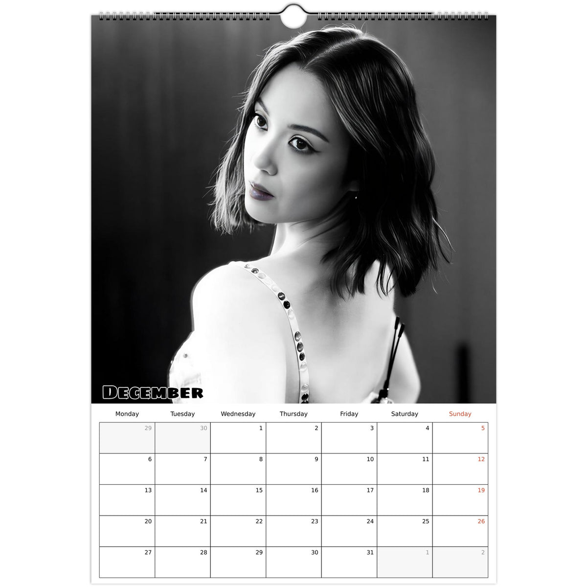 December 2027 page in Laufey A3 wall calendar
