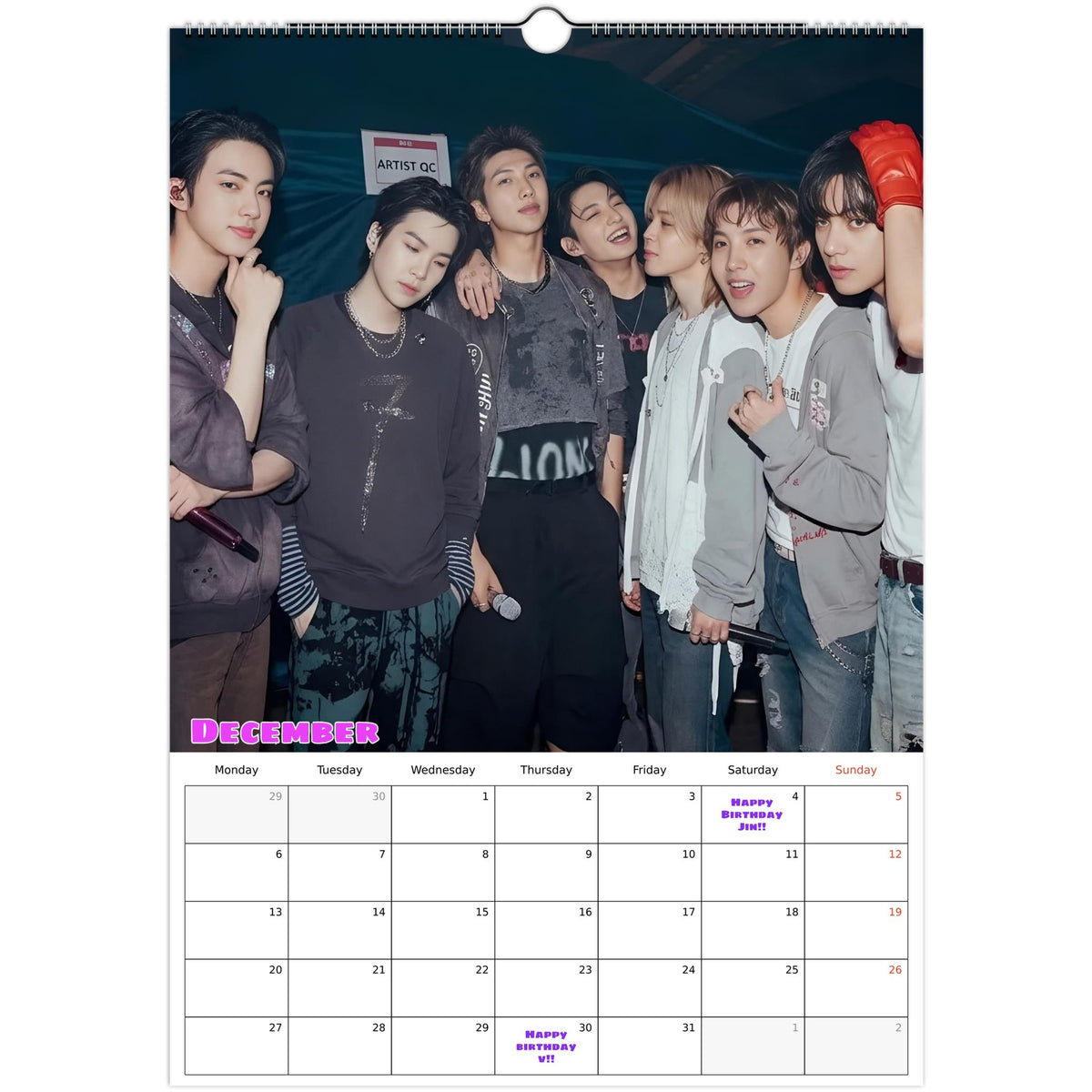 BTS Calendar 2027 December Photo