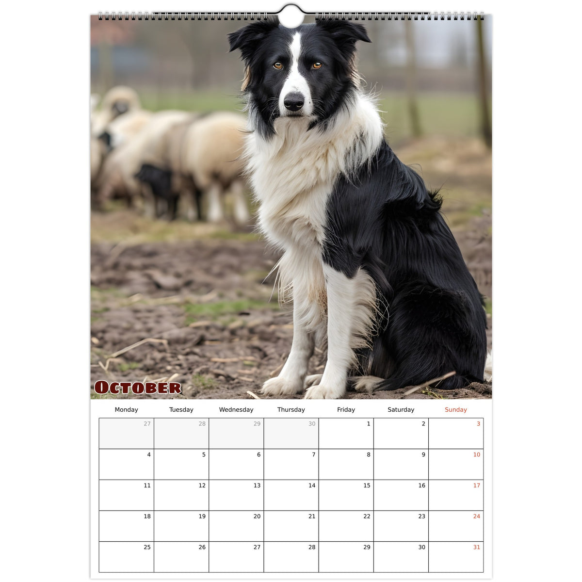 October 2027 page in Farm Life A3 wall calendar