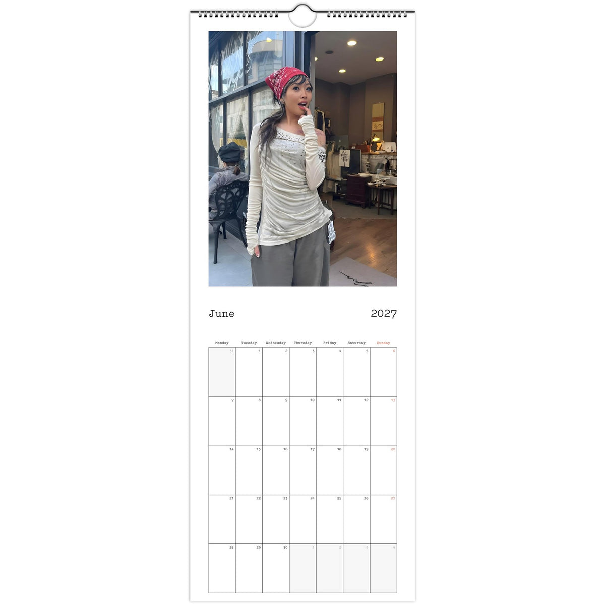 June 2027 page in Beabadoobee slim wall calendar