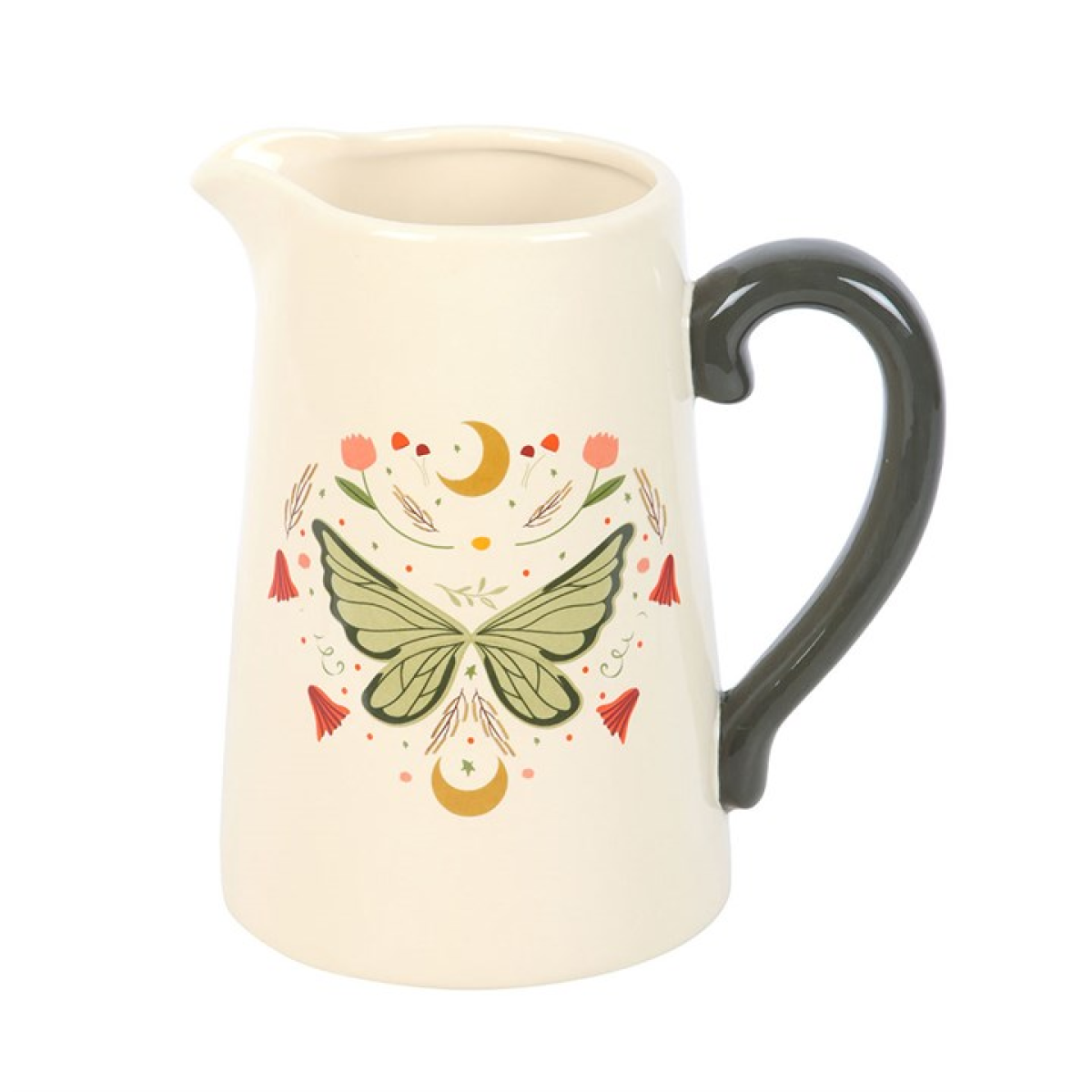 Decorative fairy wing jug styled with dried flowers in a home setting