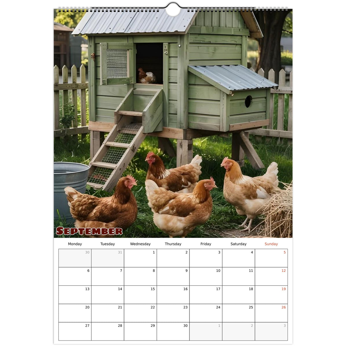 September 2027 page in Farm Life A3 wall calendar