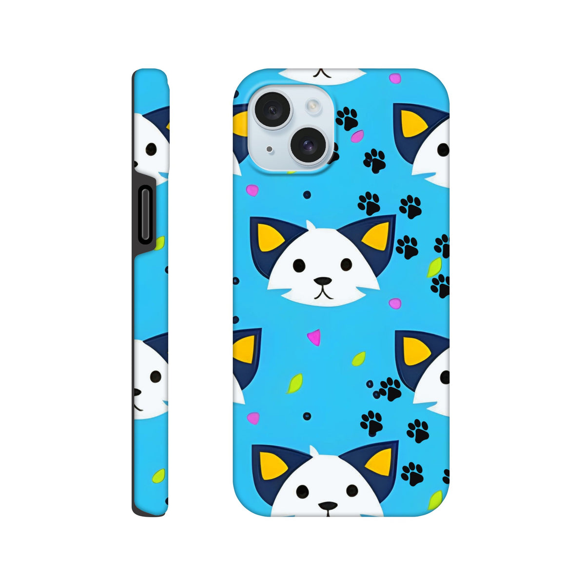 Cute cat illustration iPhone case with paw prints