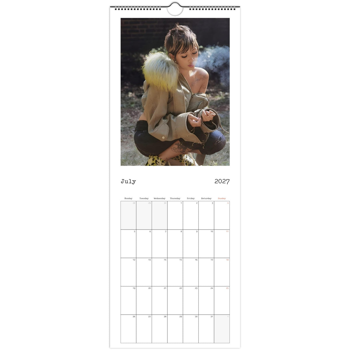 July 2027 page in Beabadoobee slim wall calendar