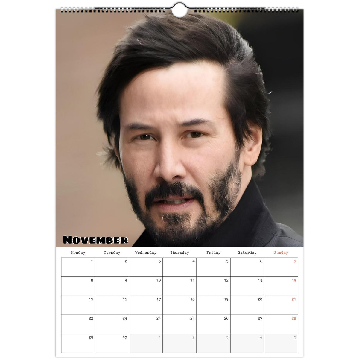 November 2027 page in Keanu Reeves A3 wall calendar