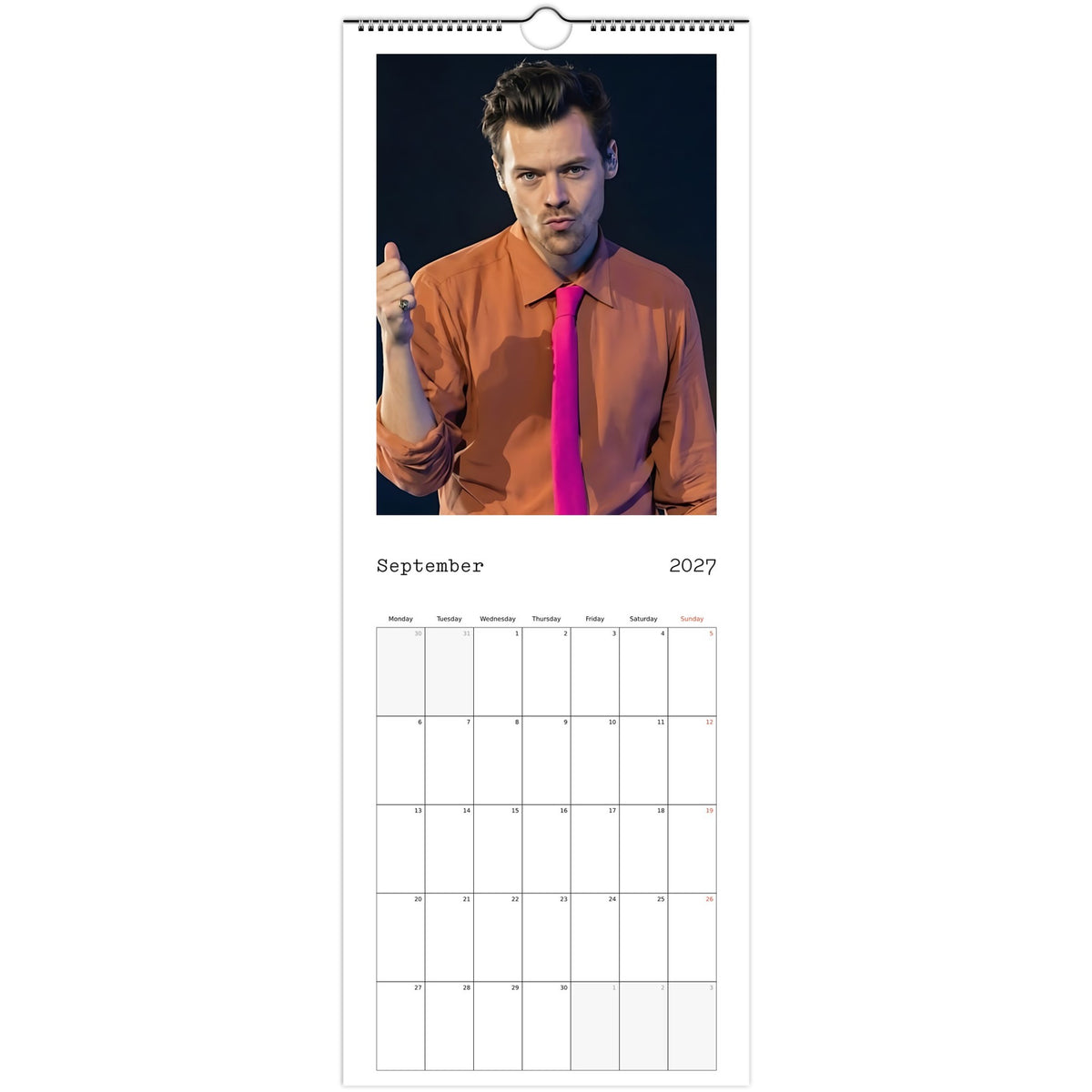 Harry Styles Calendar 2027 September 