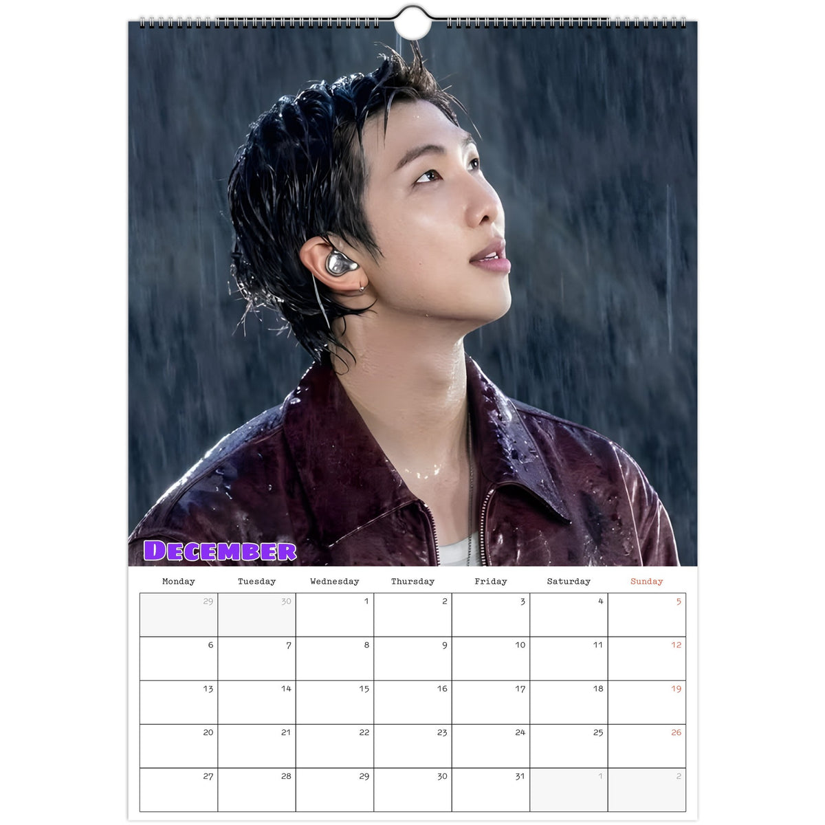 BTS RM Calendar 2027 December page
