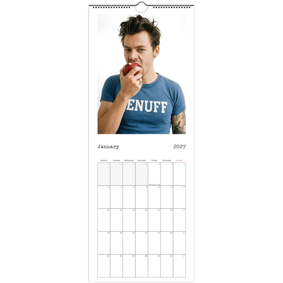 January 2027 page in Harry Styles slim wall calendar