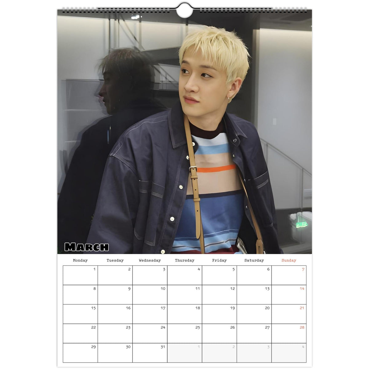 March page of Stray Kids Bang Chan 2027 A3 wall calendar
