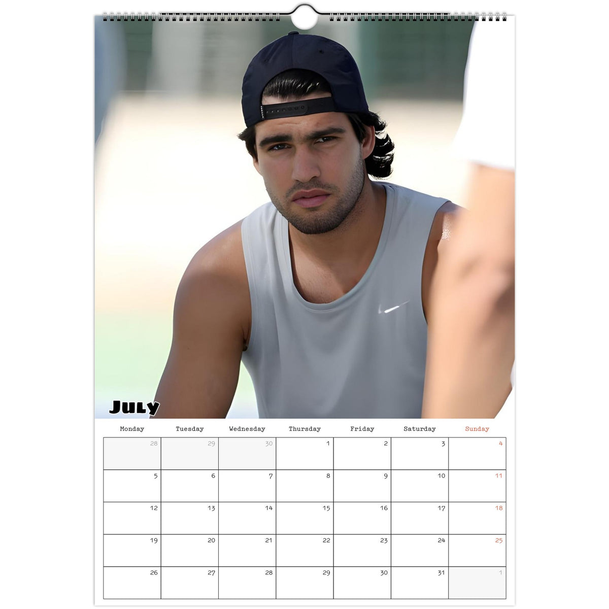 July 2027 page in Carlos Alcaraz A3 wall calendar