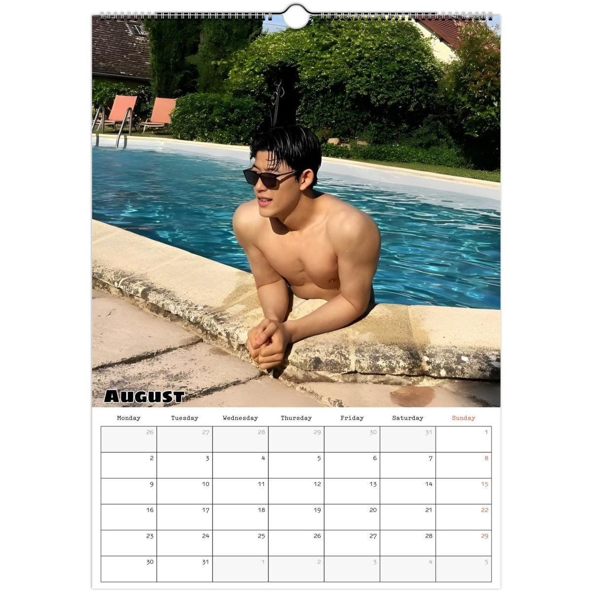 August 2027 page in Park Solomon Lomon A3 wall calendar
