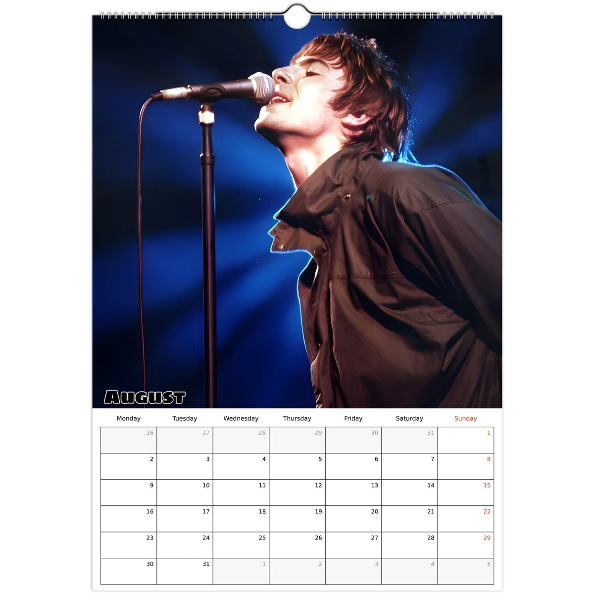 August page of Oasis 2027 A3 wall calendar