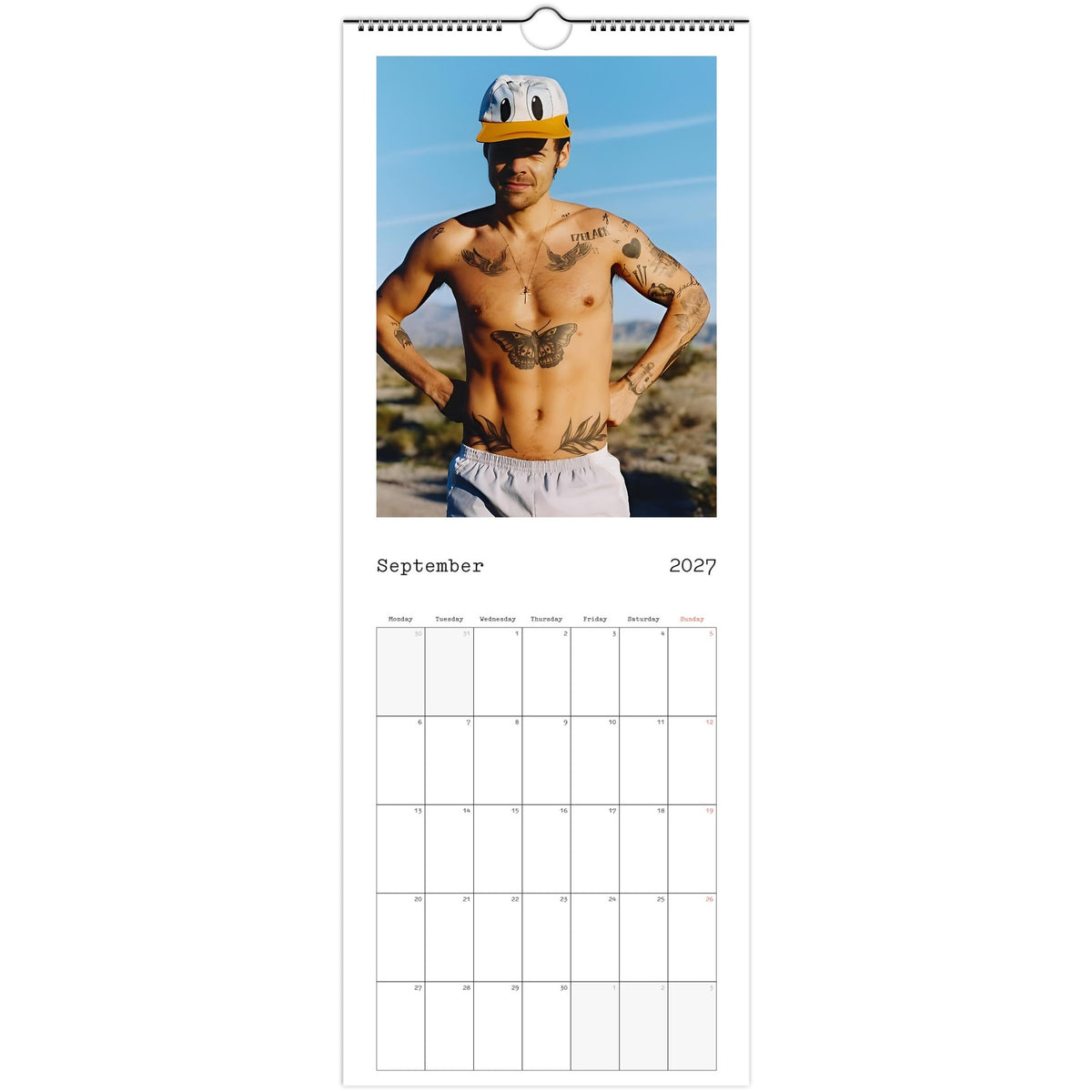 September 2027 page in Harry Styles slim wall calendar