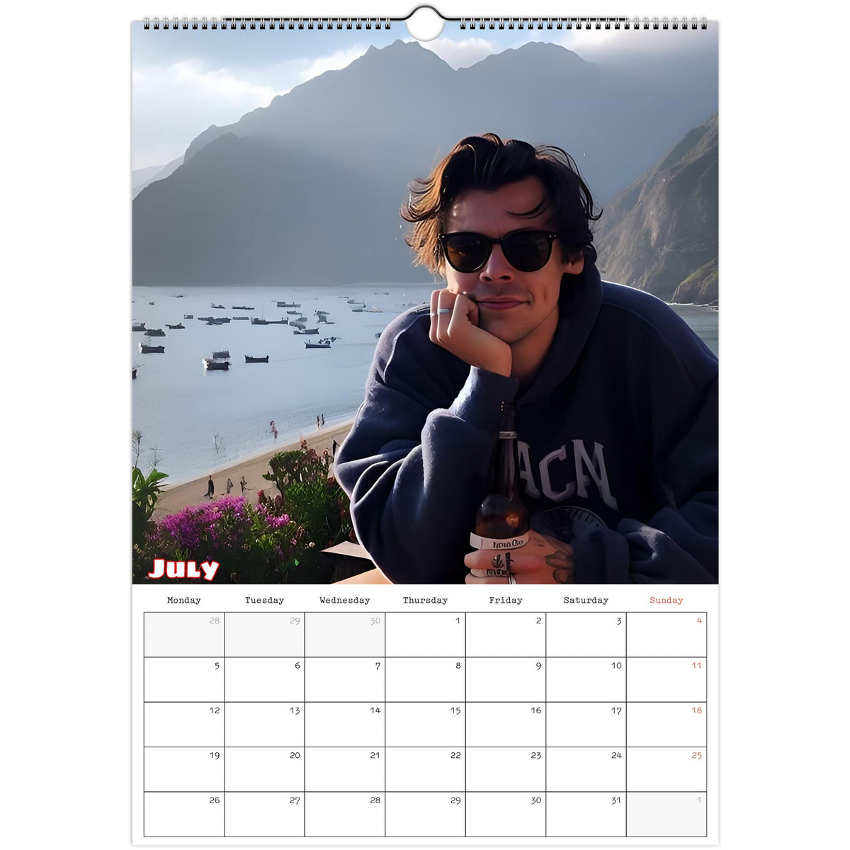 July 2027 page in Harry Styles A3 wall calendar
