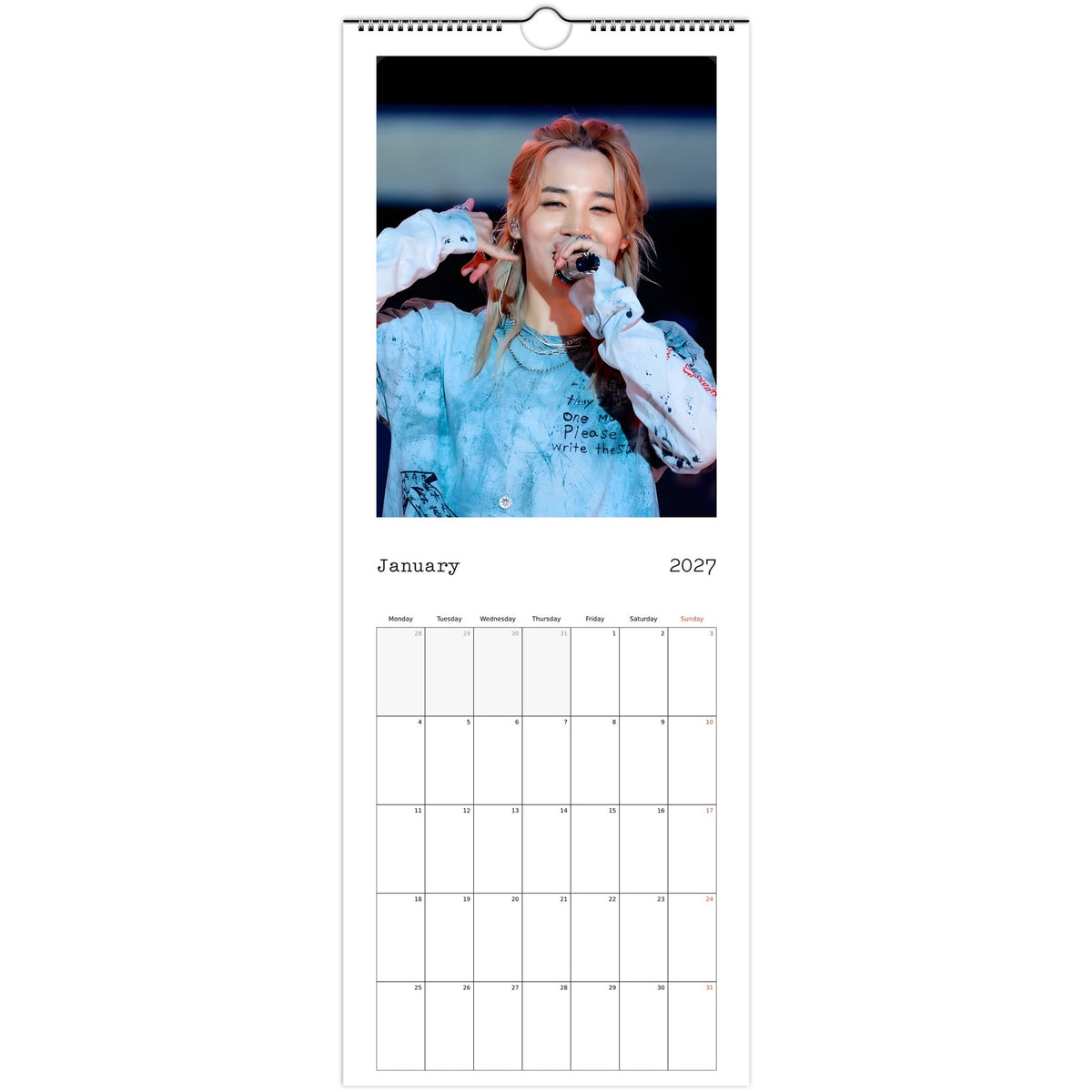 BTS Jimin Calendar 2027 January page
