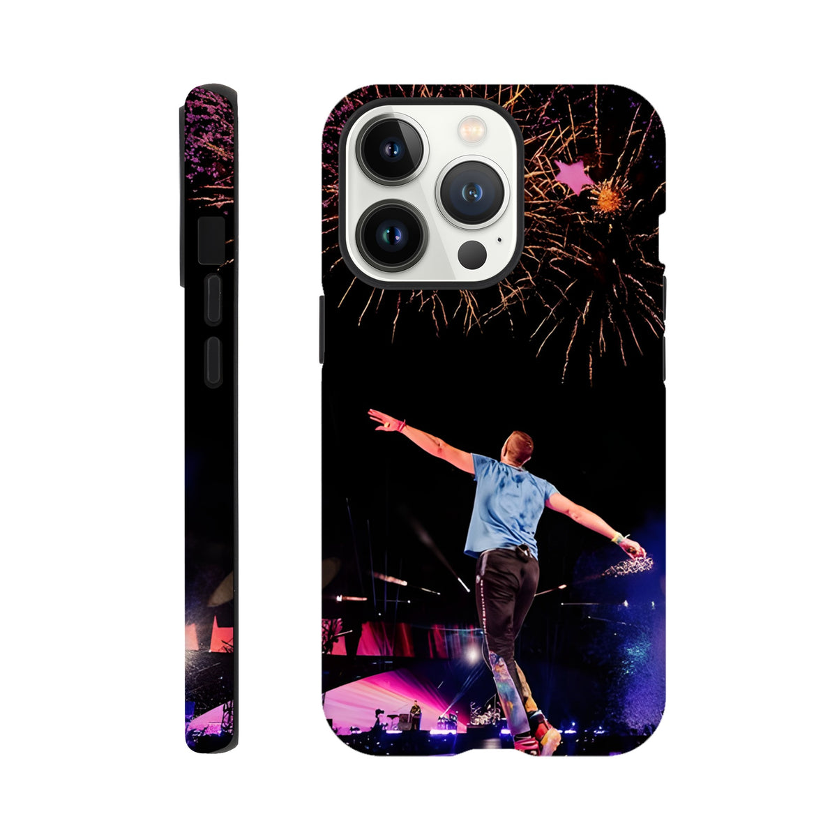 Shockproof Coldplay iPhone case with vibrant fireworks