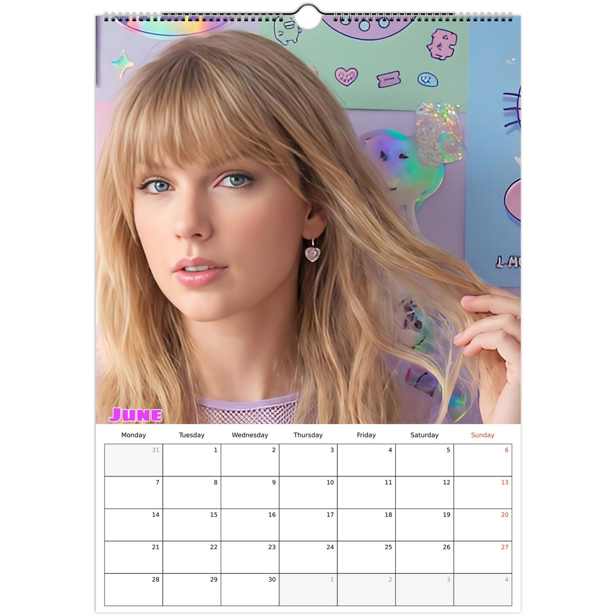 June 2027 page in Taylor Swift A3 wall calendar