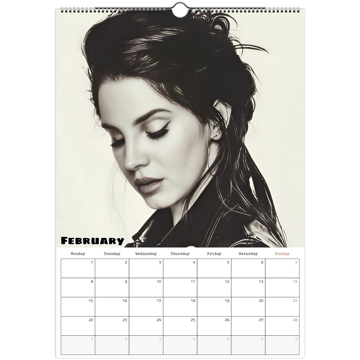 February 2027 page in Lana Del Rey A3 wall calendar